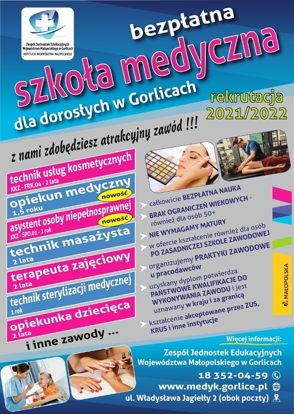 Plakat informujący o rekrutacji na rok szkolny 2021/2022